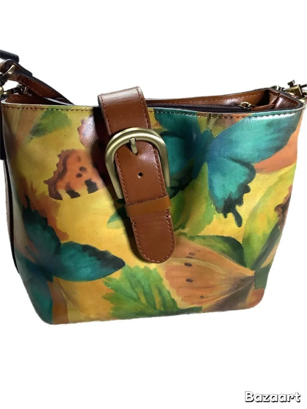 Patricia Nash Irving Leather Bucket Handbag Crossbody Butterfly Print (279)